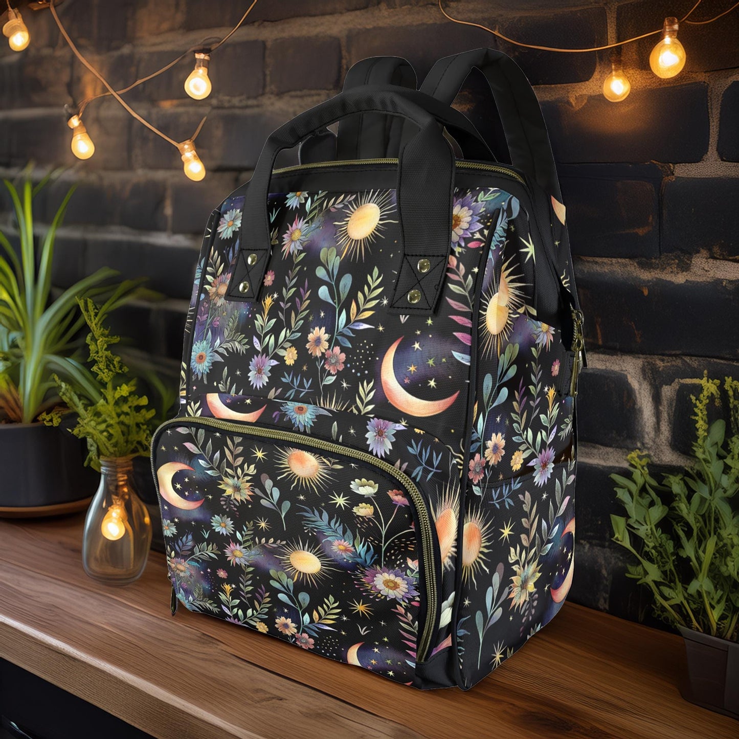 Fairy Night Garden Flowers & Moons Diaper Backpack