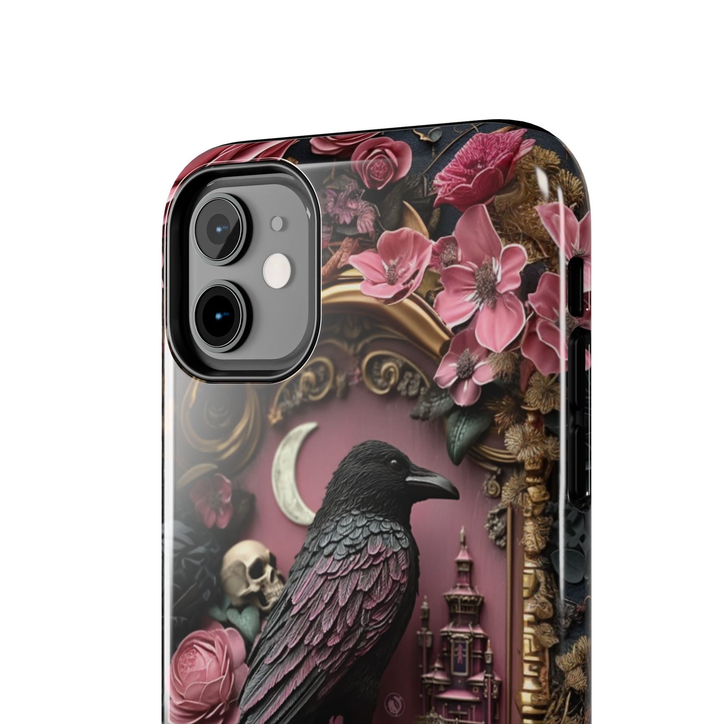 Gothic 3D effect Raven Floral Phone Case
