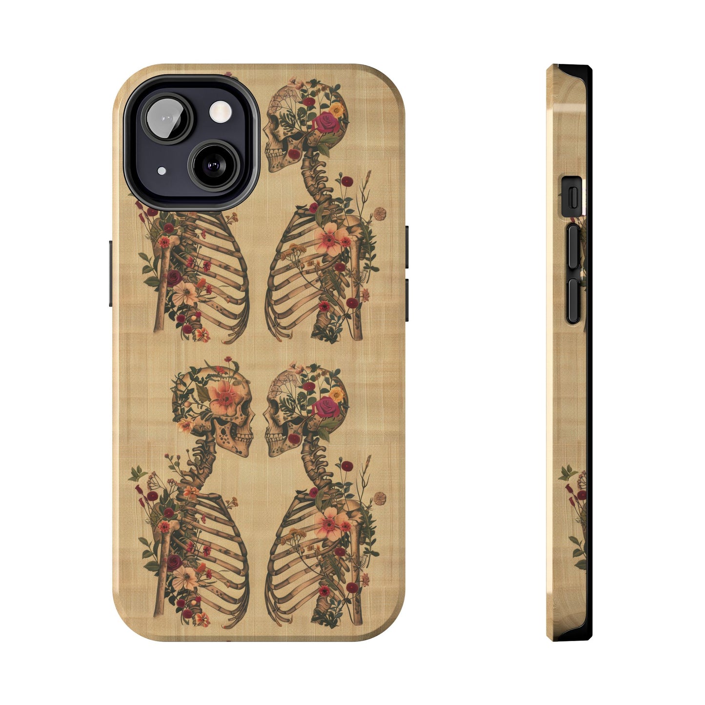 Floral Skeleton Tough Phone Cases, Unique Halloween Accessories, Stylish Gift for Graphic Lovers, Durable and Protective, Boho Chic Design