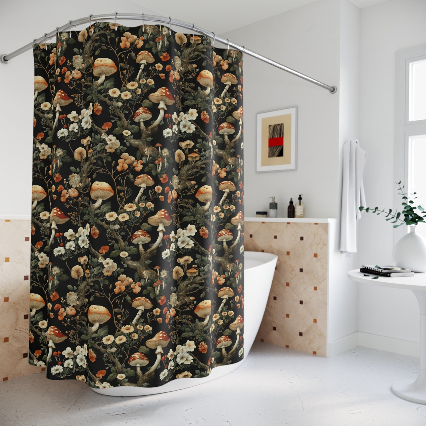 Bohemian Mushroom Shower Curtains - Whimsical Bathroom Decor, Floral Curtain for Nature Lovers, Unique Gifts, Halloween Home