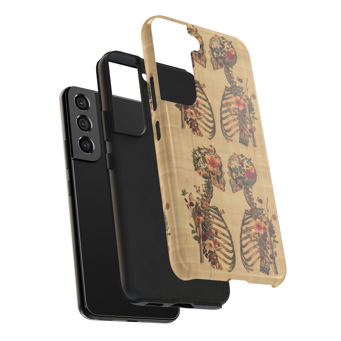 Floral Skeleton Tough Phone Cases, Unique Halloween Accessories, Stylish Gift for Graphic Lovers, Durable and Protective, Boho Chic Design