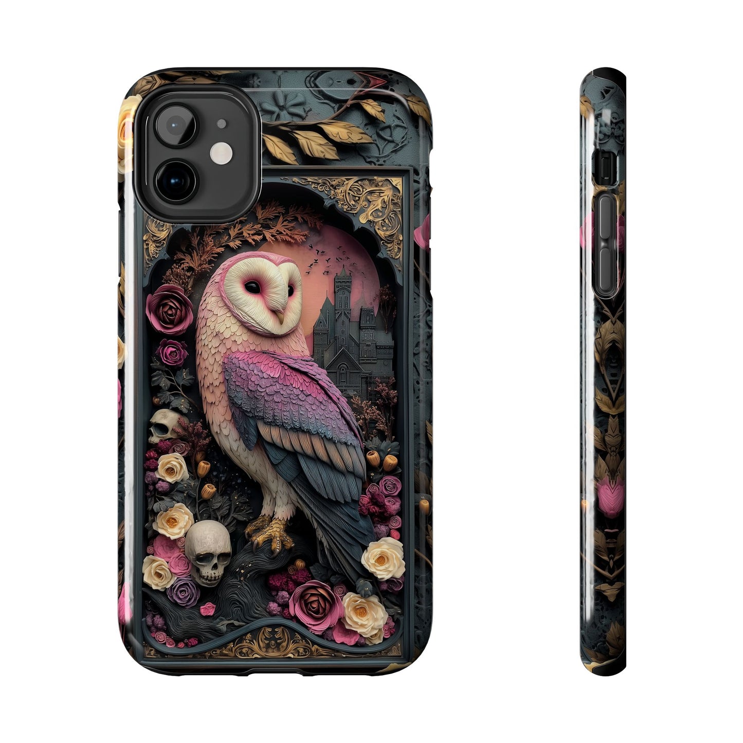 Gothic Owl Tough Phone Case - Unique Floral Design