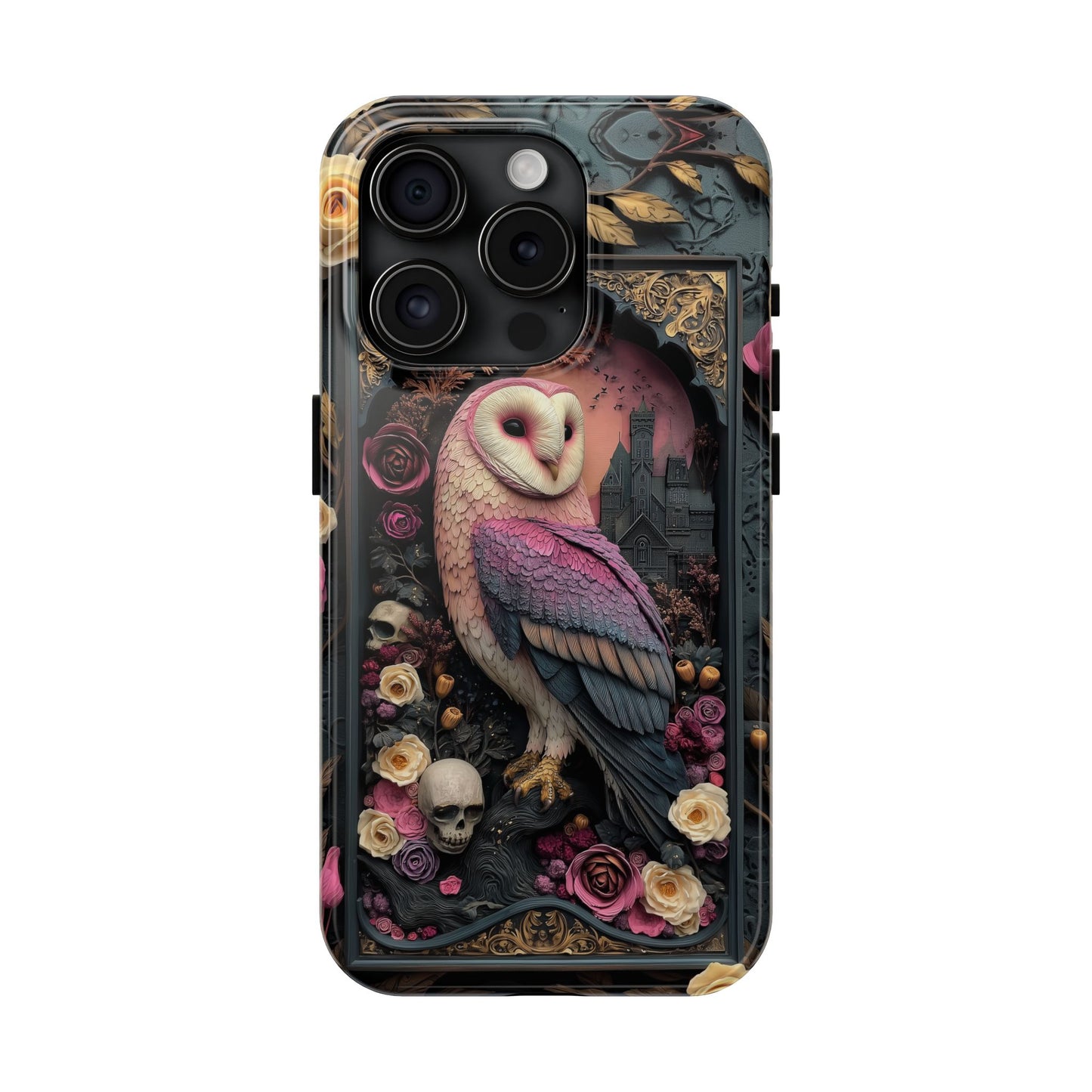 Gothic Owl Tough Phone Case - Unique Floral Design