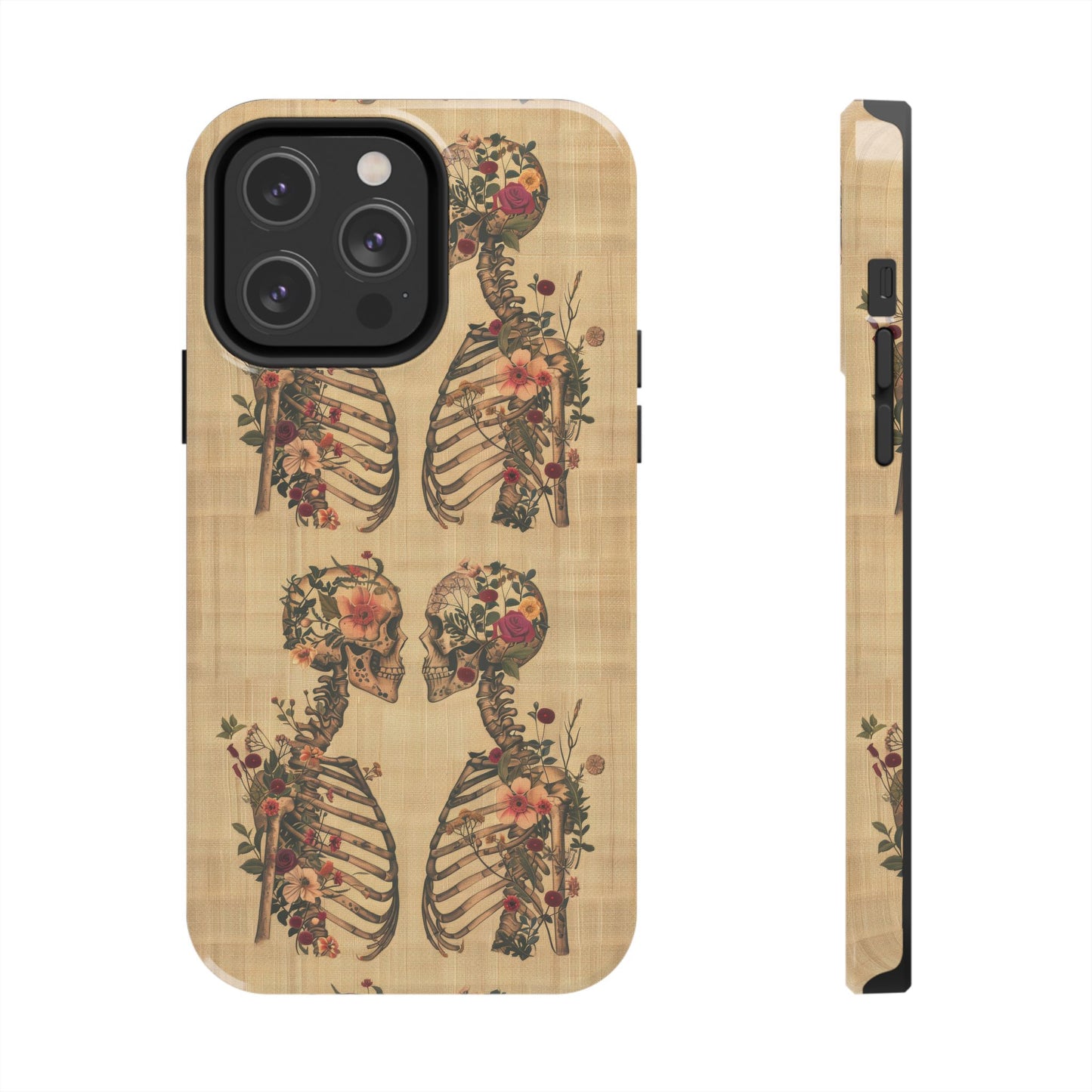 Floral Skeleton Tough Phone Cases, Unique Halloween Accessories, Stylish Gift for Graphic Lovers, Durable and Protective, Boho Chic Design