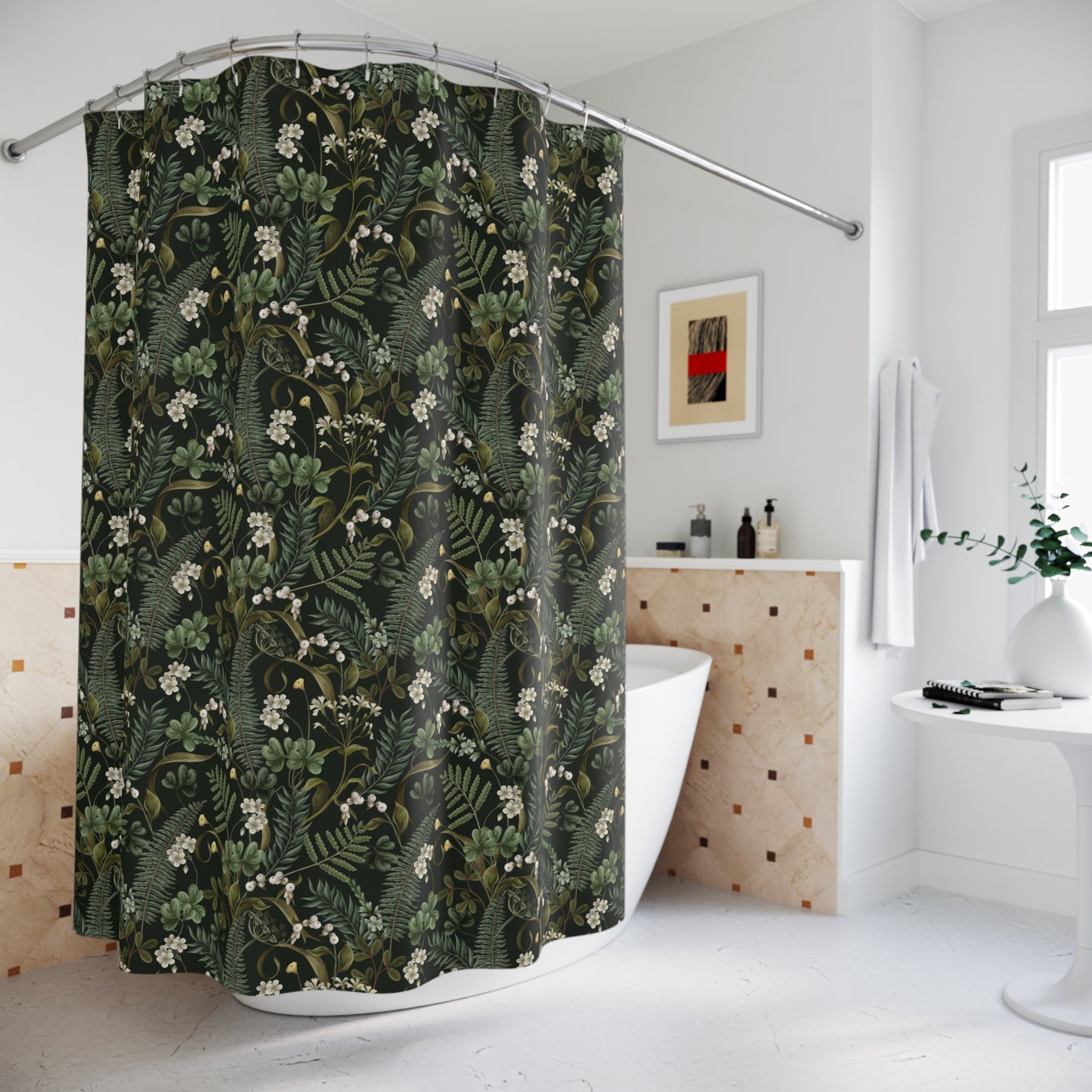 Dark Forest Botanical Shower Curtain & Bath Mat