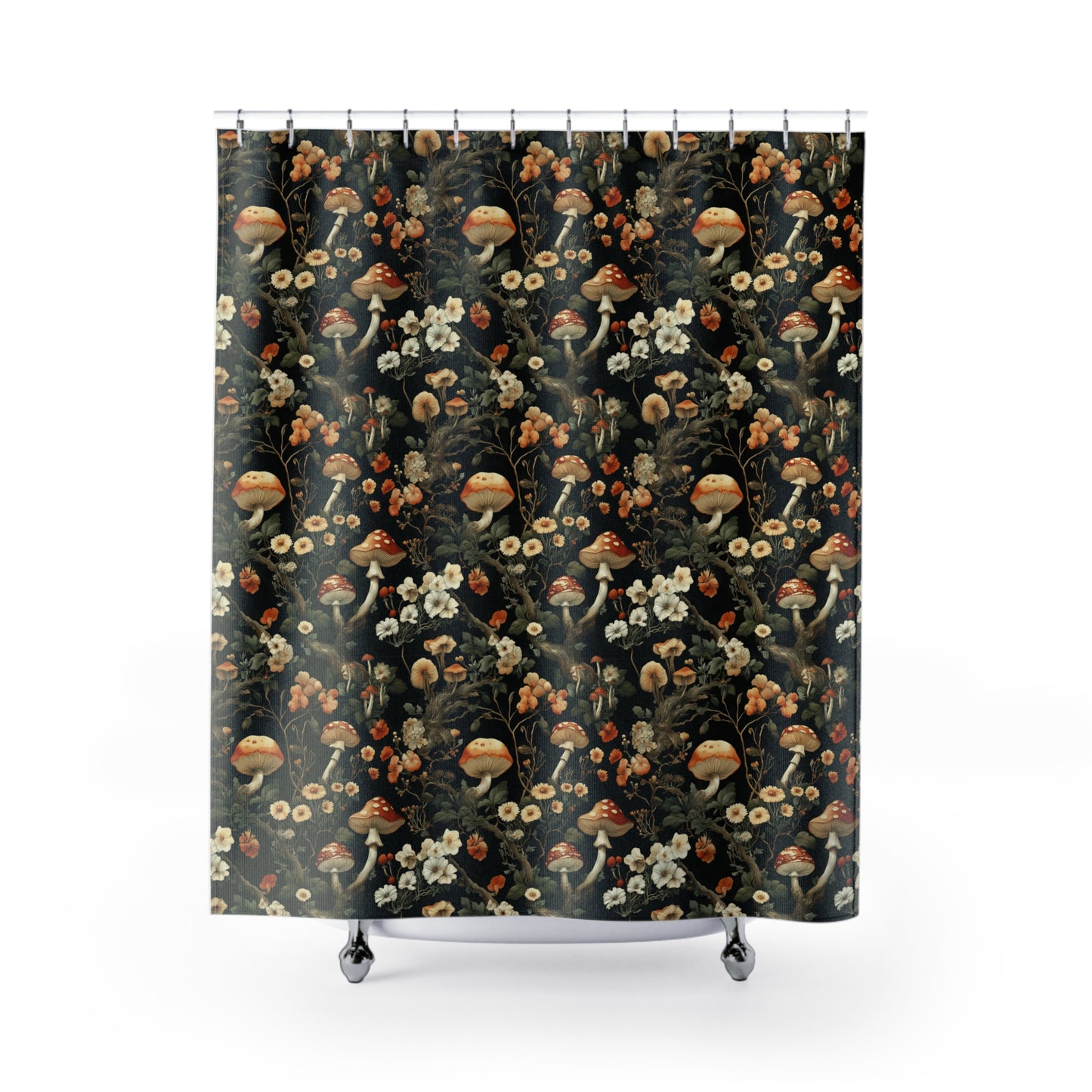 Bohemian Mushroom Shower Curtains - Whimsical Bathroom Decor, Floral Curtain for Nature Lovers, Unique Gifts, Halloween Home