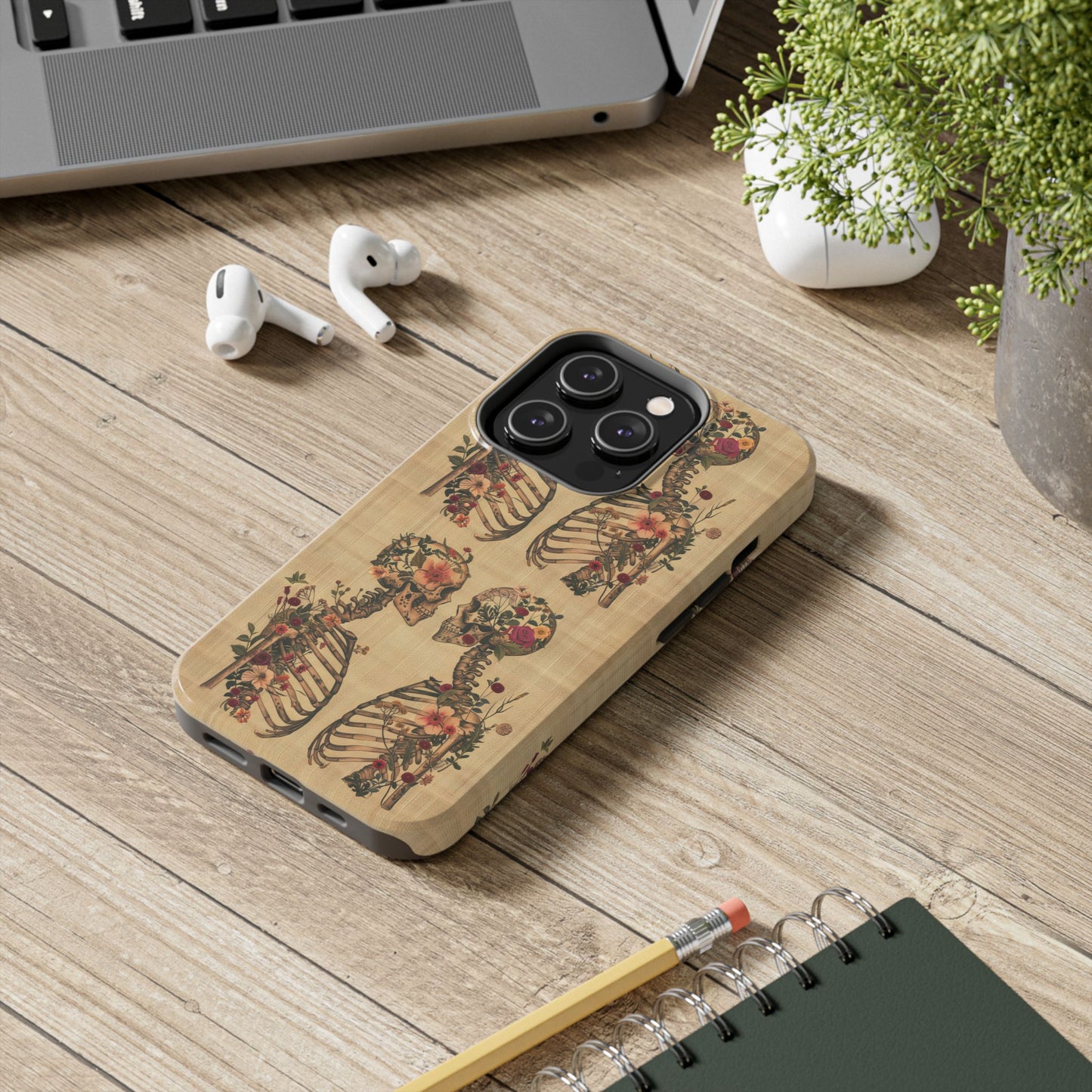 Floral Skeleton Tough Phone Cases, Unique Halloween Accessories, Stylish Gift for Graphic Lovers, Durable and Protective, Boho Chic Design