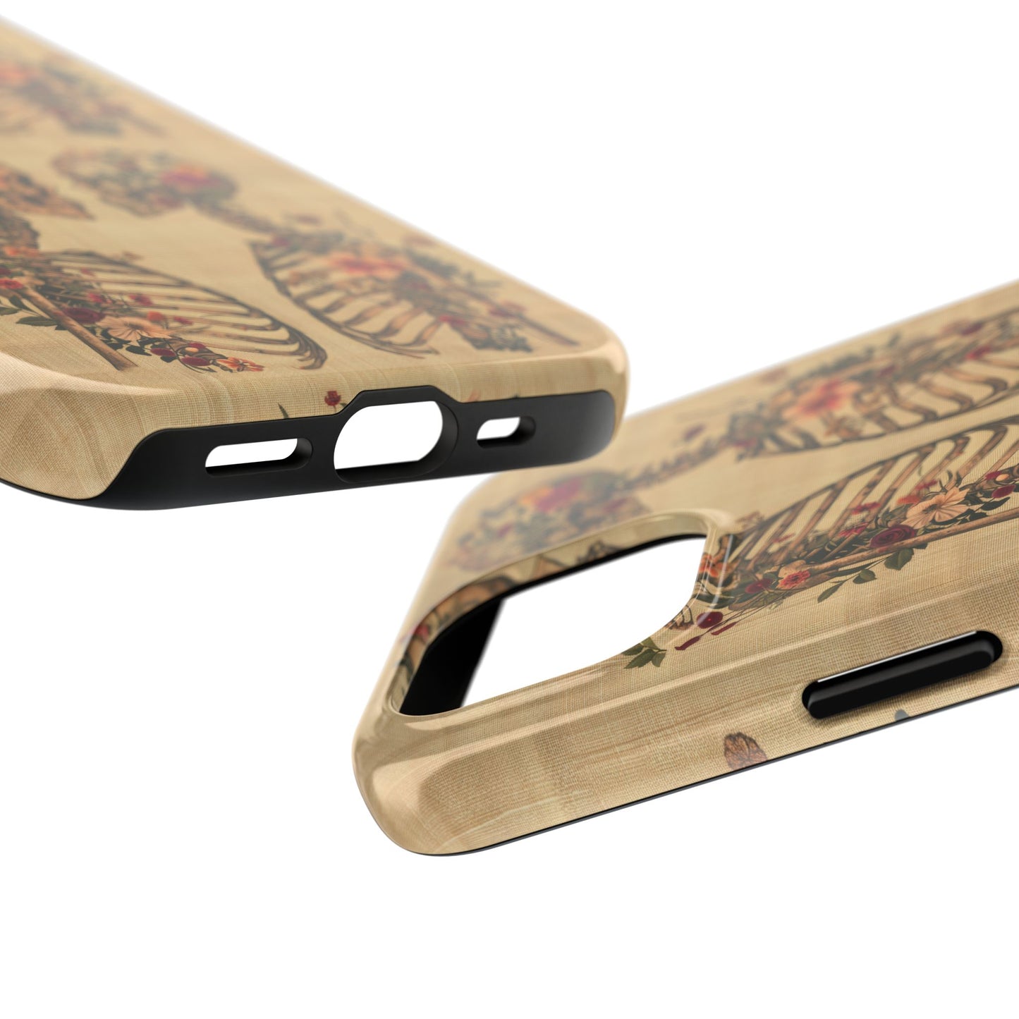 Floral Skeleton Tough Phone Cases, Unique Halloween Accessories, Stylish Gift for Graphic Lovers, Durable and Protective, Boho Chic Design