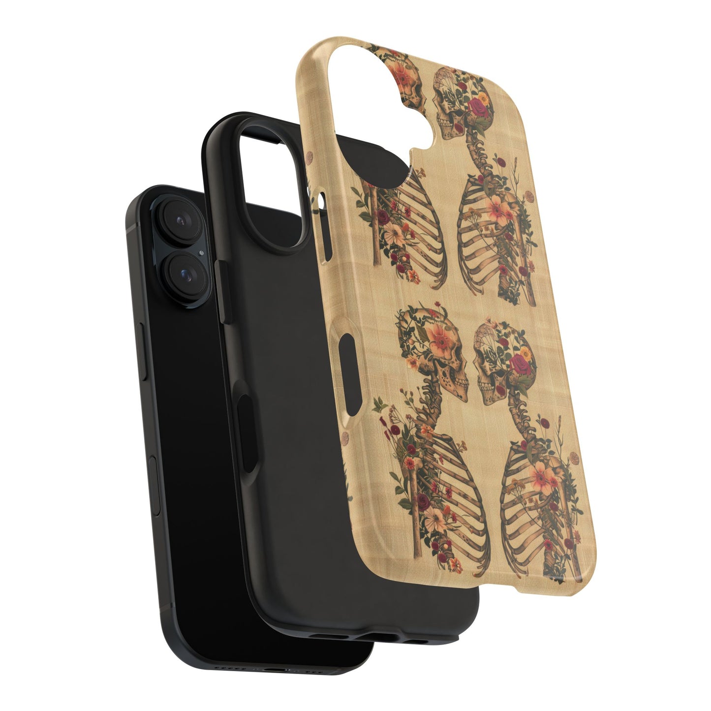 Floral Skeleton Tough Phone Cases, Unique Halloween Accessories, Stylish Gift for Graphic Lovers, Durable and Protective, Boho Chic Design