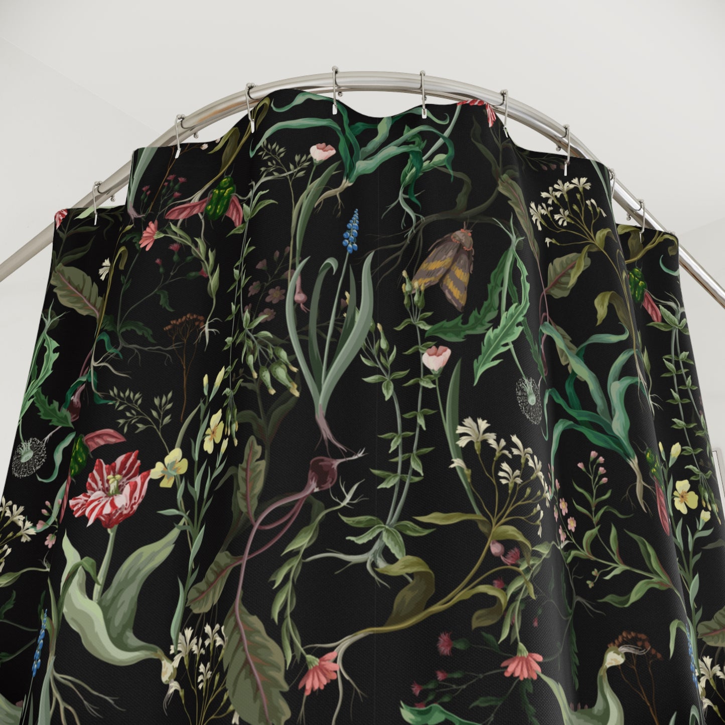 Dark Moody Floral Shower Curtain & Bath Mat