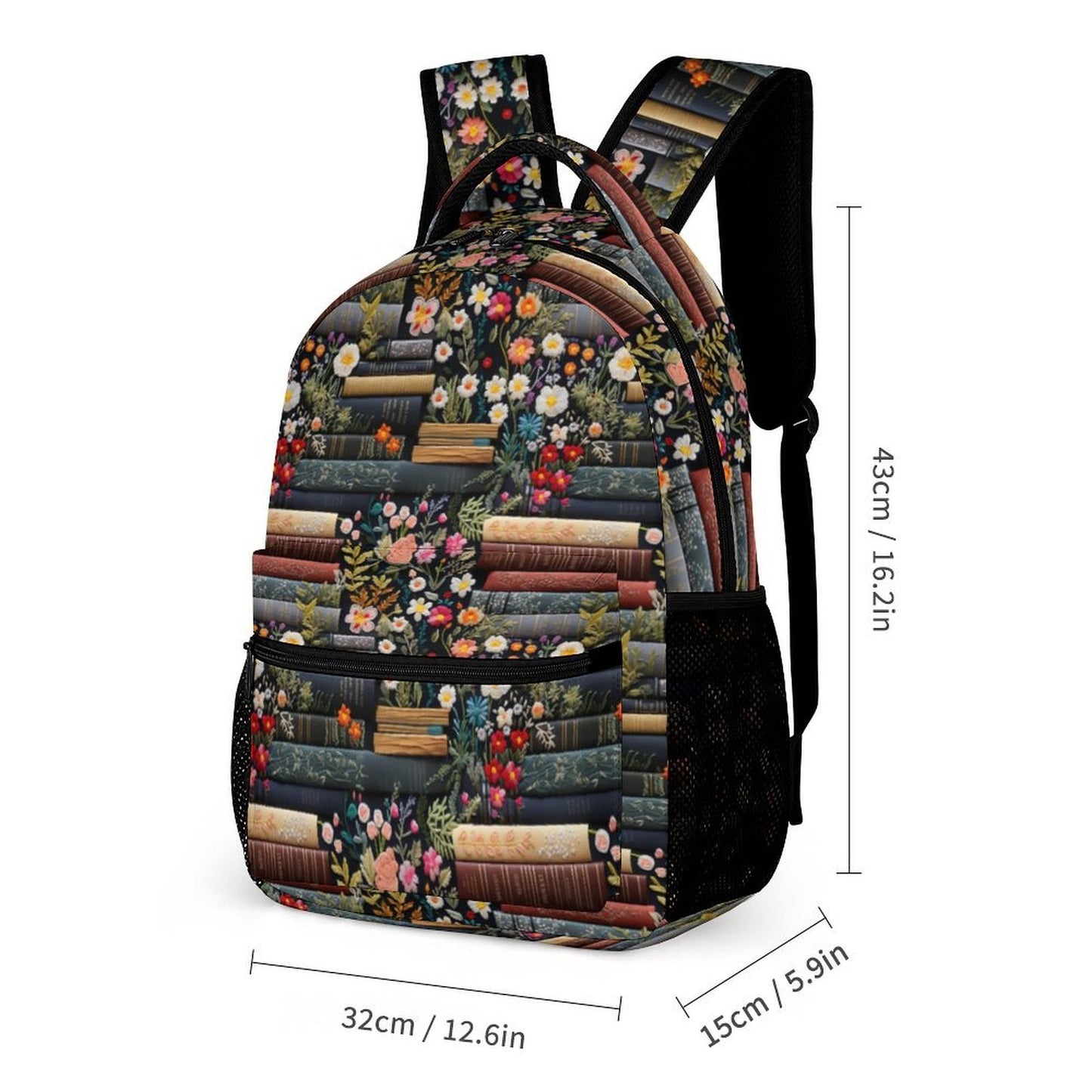 Books & Flowers Backpack Lunchbag School Set