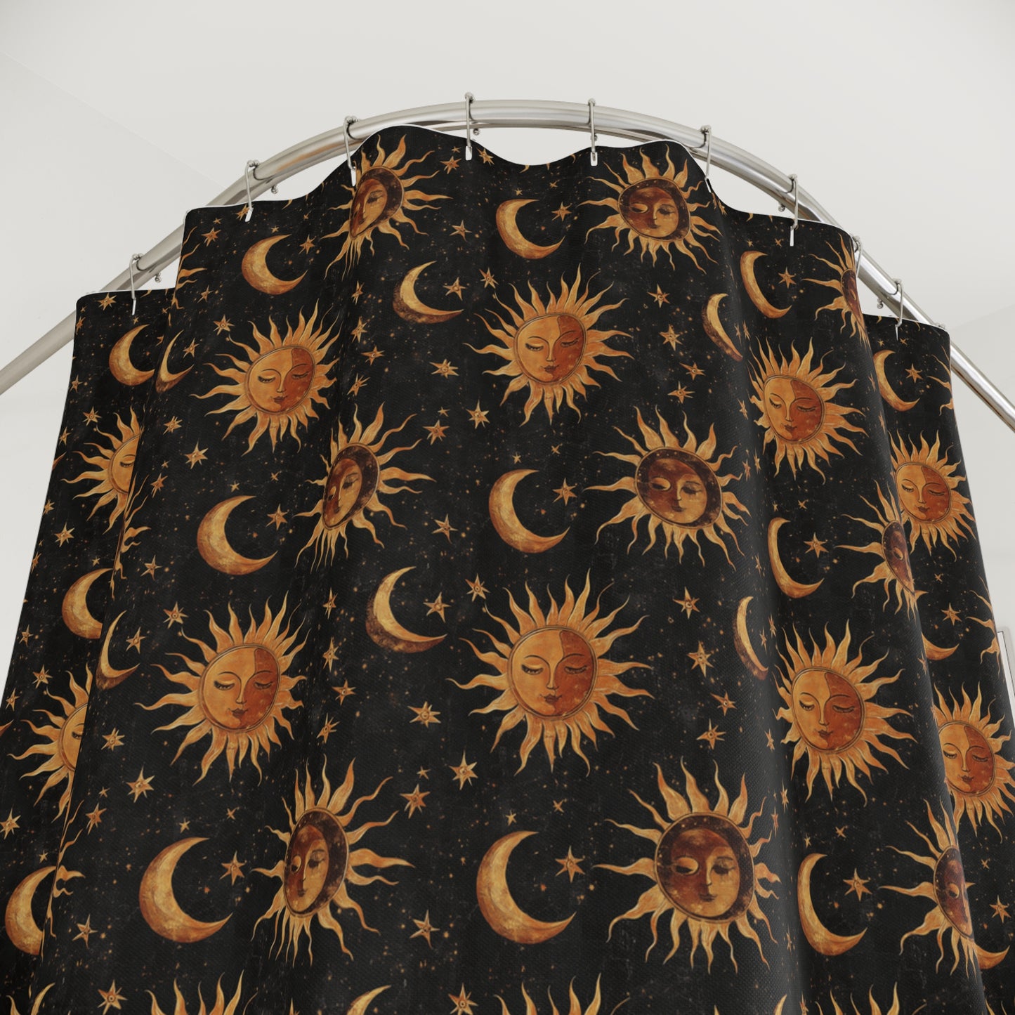 Boho Whimsigoth Medieval Suns Moons Shower Curtain & Bath Mat Set