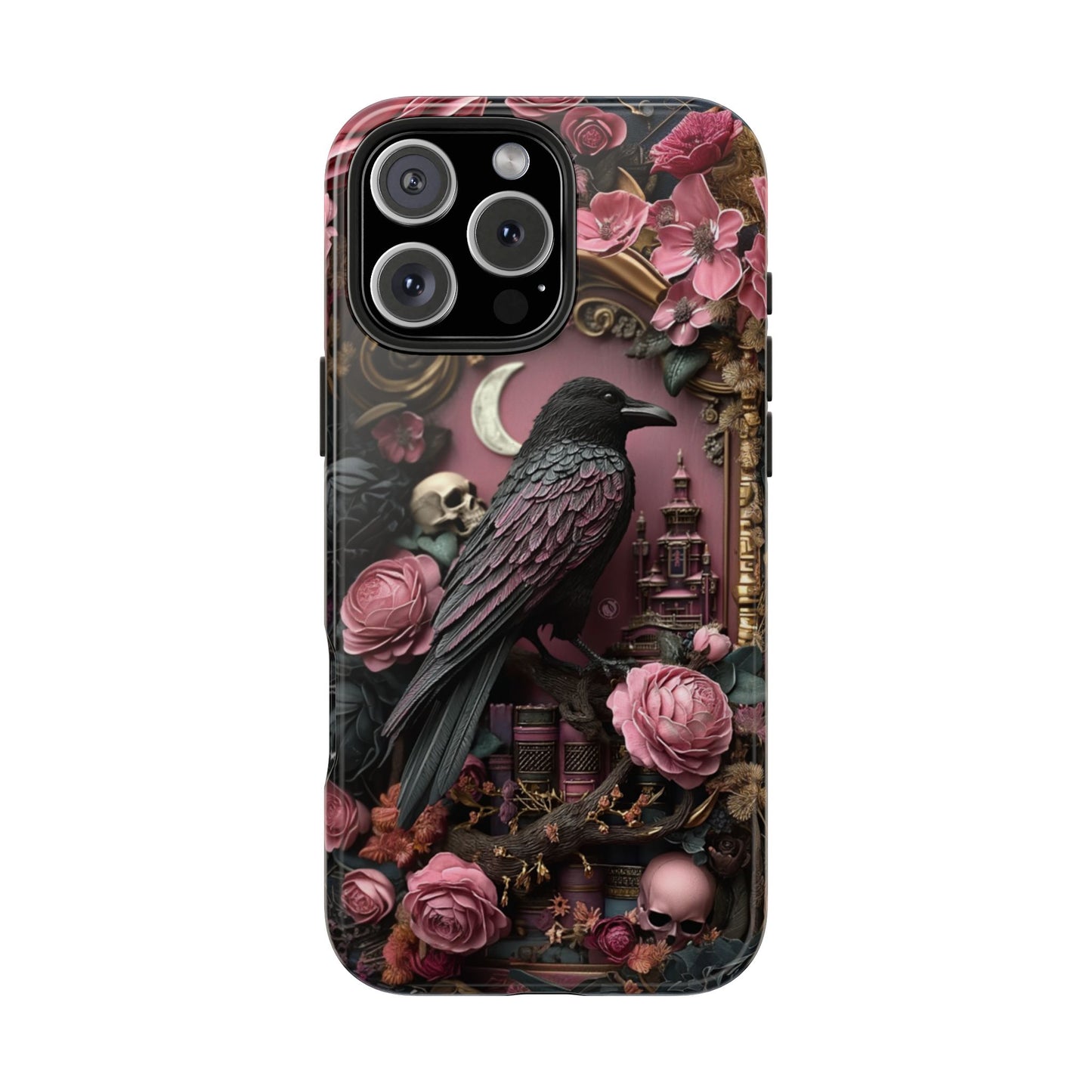 Gothic 3D effect Raven Floral Phone Case