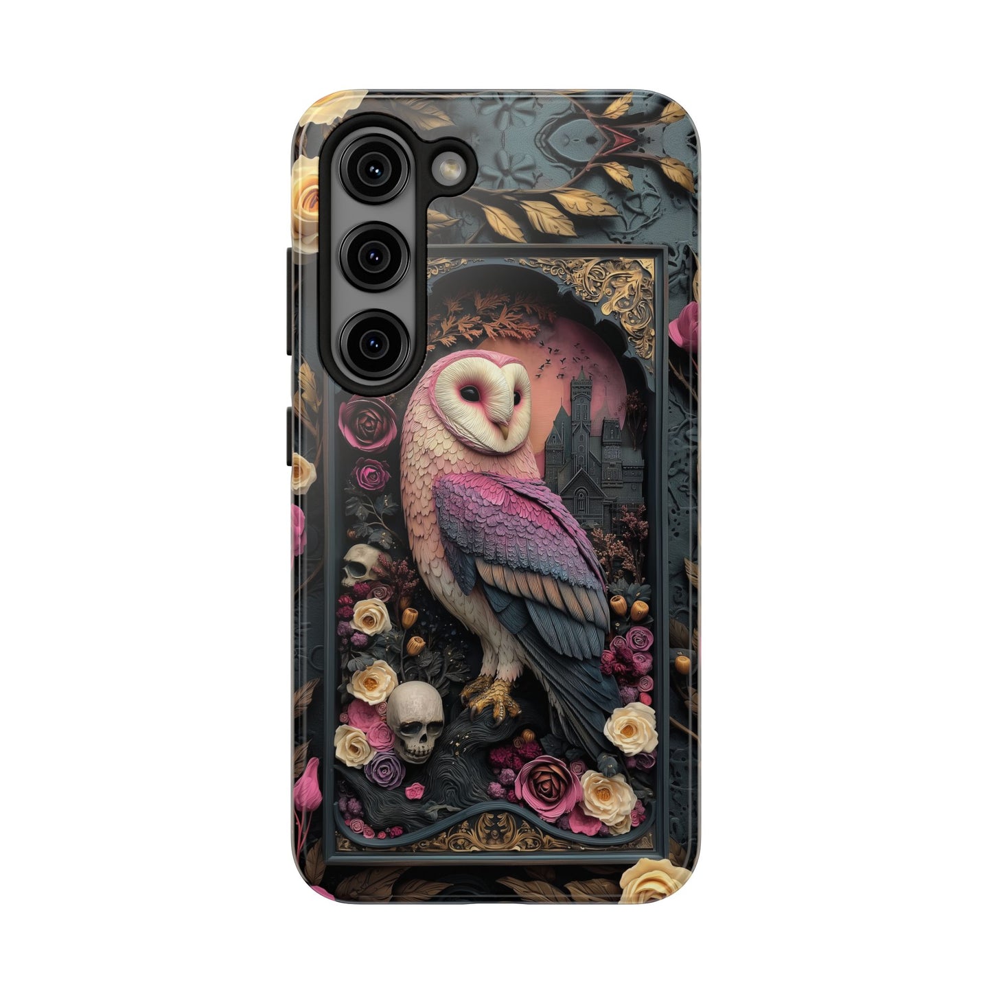 Gothic Owl Tough Phone Case - Unique Floral Design