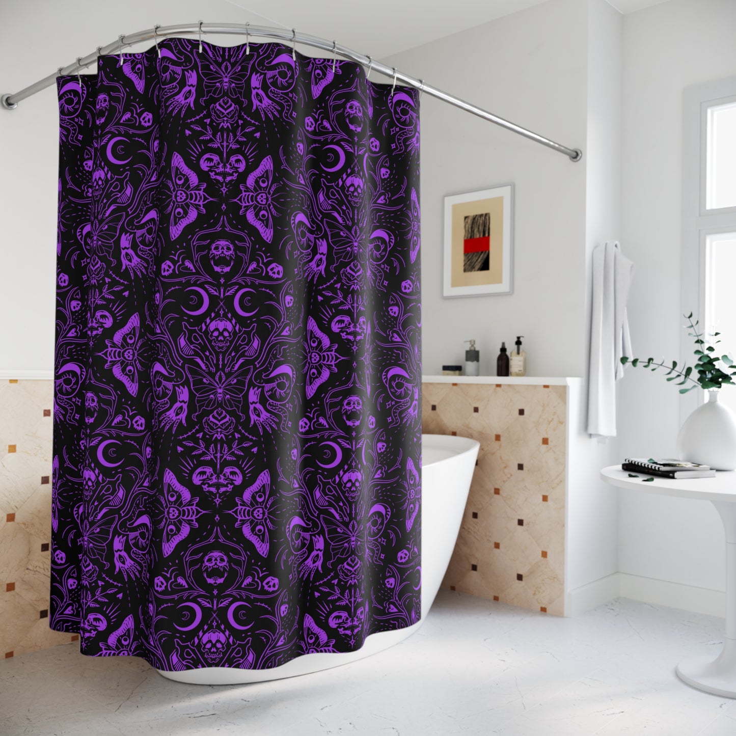 Witchy Skulls & Moths Shower Curtain and Bath Mat