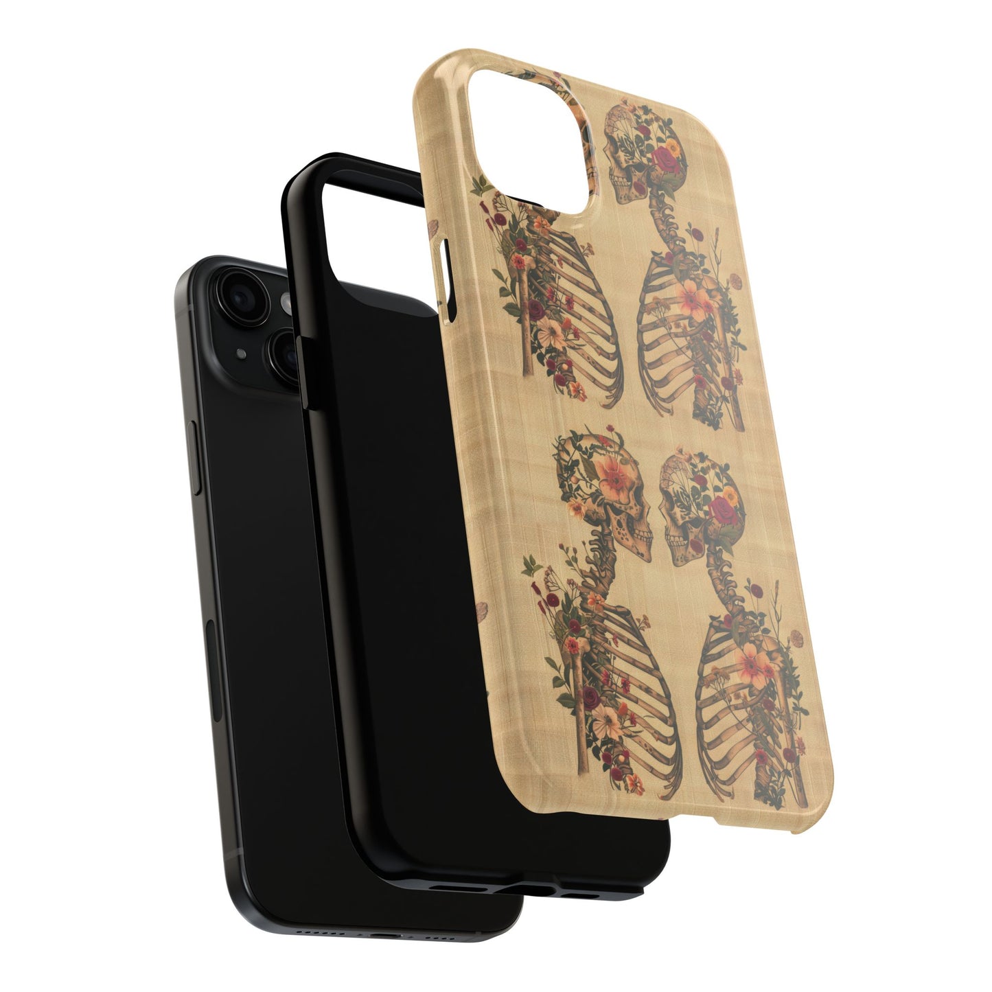 Floral Skeleton Tough Phone Cases, Unique Halloween Accessories, Stylish Gift for Graphic Lovers, Durable and Protective, Boho Chic Design