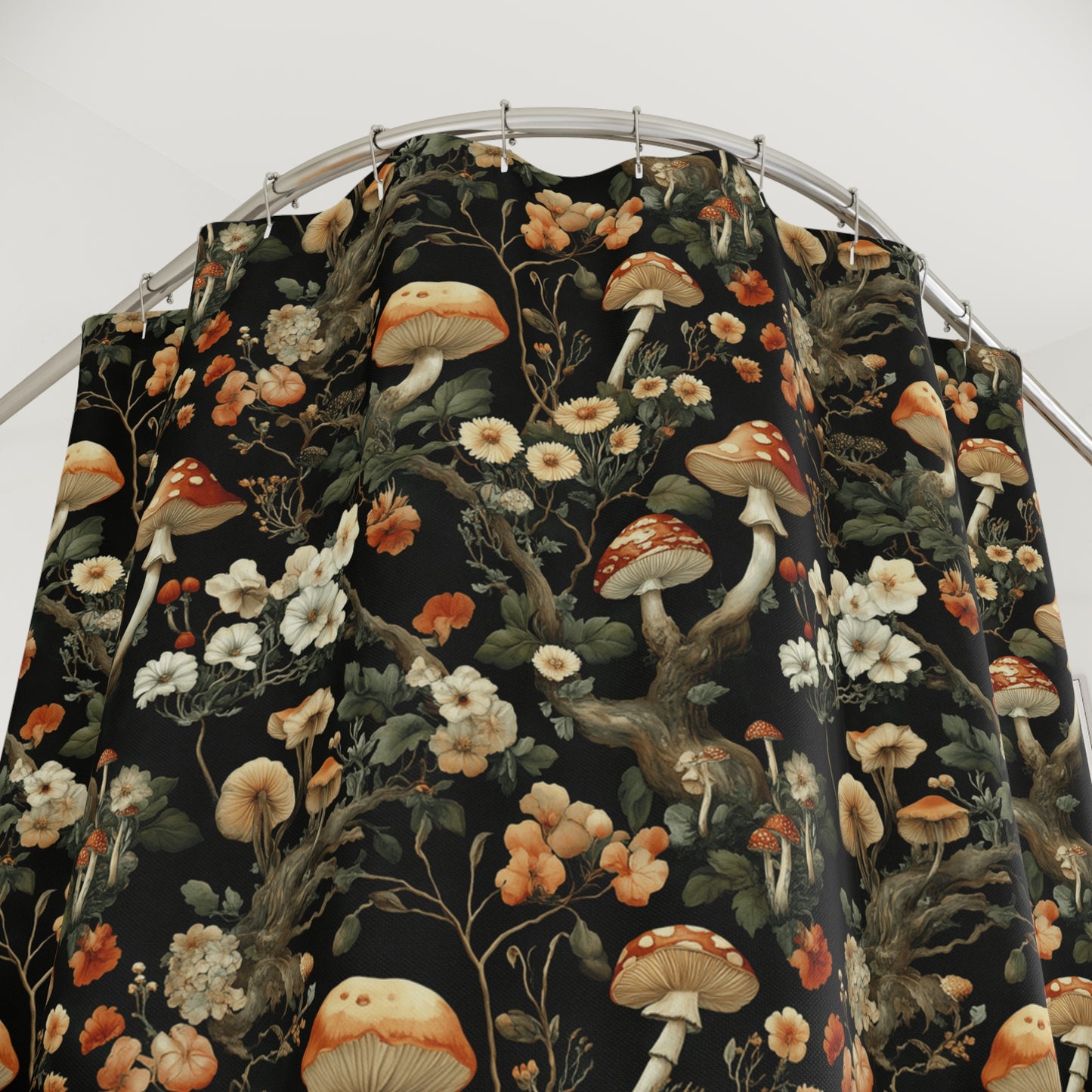 Bohemian Mushroom Shower Curtains - Whimsical Bathroom Decor, Floral Curtain for Nature Lovers, Unique Gifts, Halloween Home