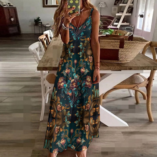 Dark Garden Art Nouveau Floral Maxi Dress
