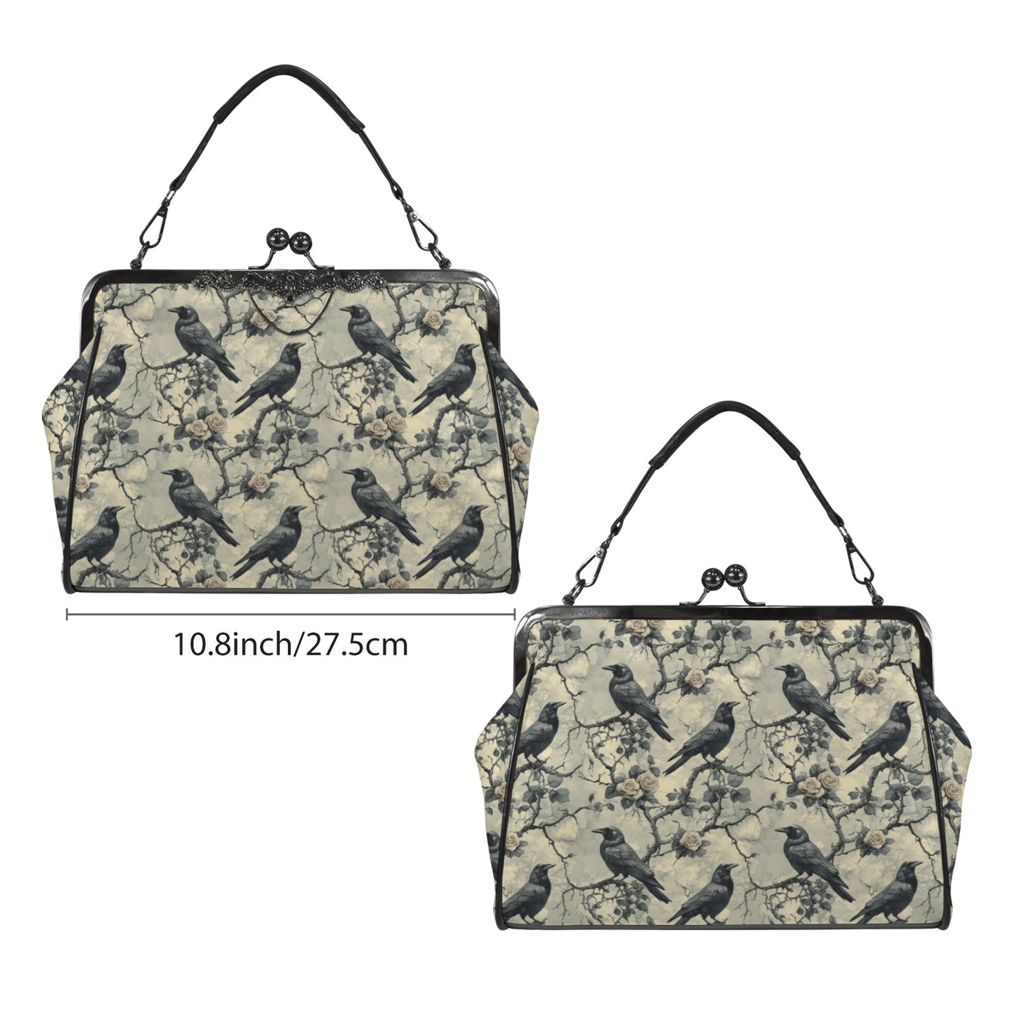 Gothic Grey Ravens Kisslock Handbag