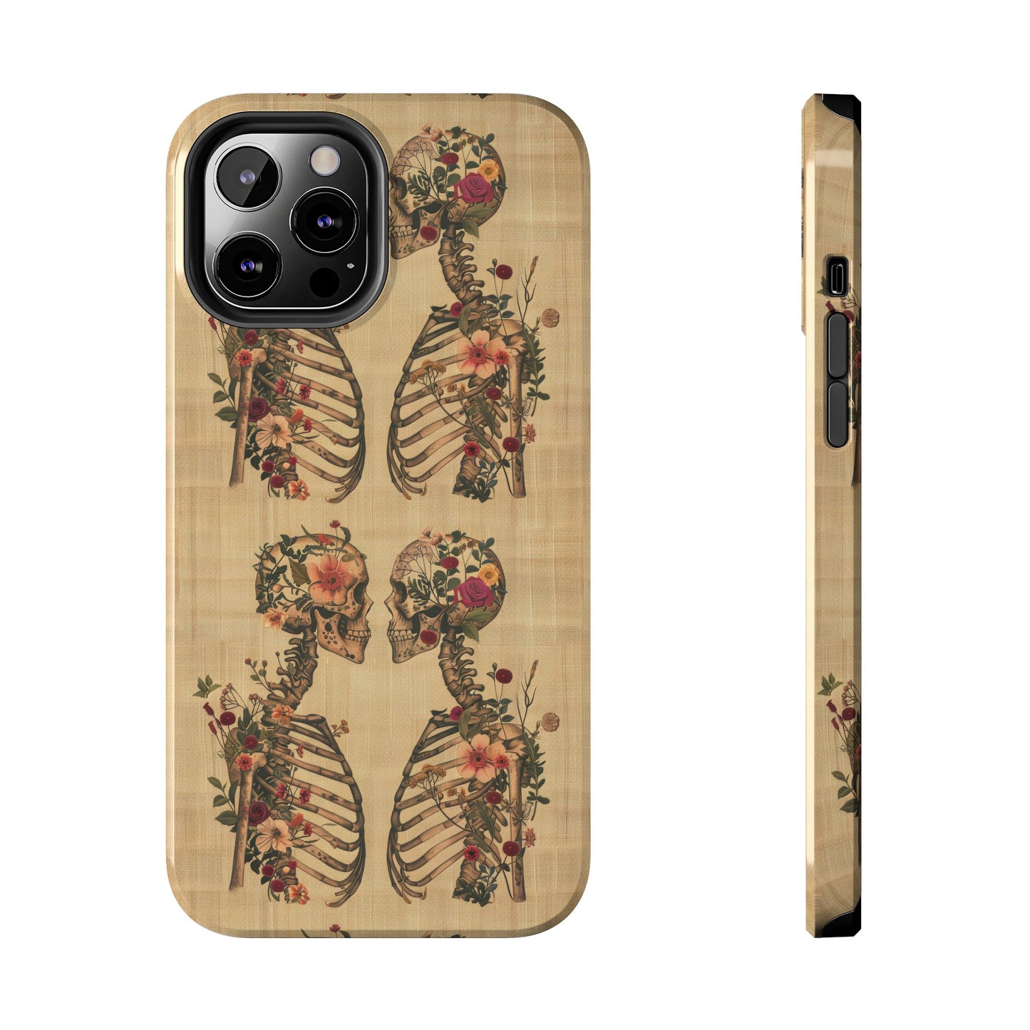 Floral Skeleton Tough Phone Cases, Unique Halloween Accessories, Stylish Gift for Graphic Lovers, Durable and Protective, Boho Chic Design