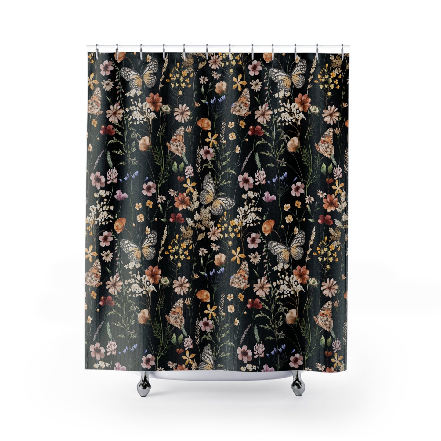 Floral Butterfly Shower Curtain & Bath Mat Set