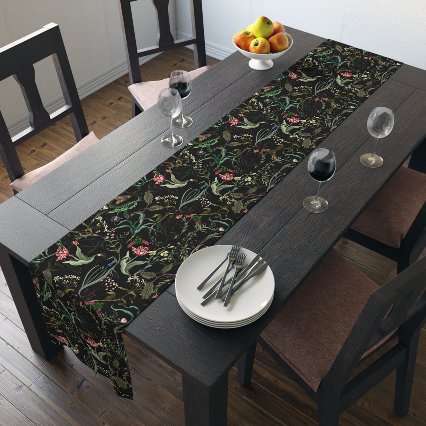 Dark Garden Floral Table Runner