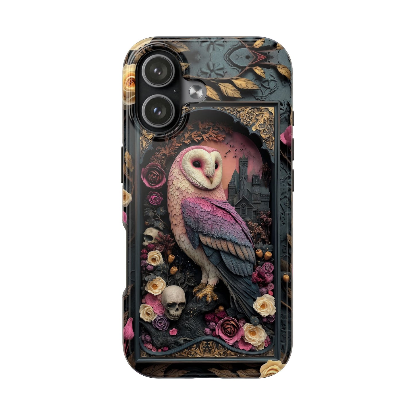 Gothic Owl Tough Phone Case - Unique Floral Design