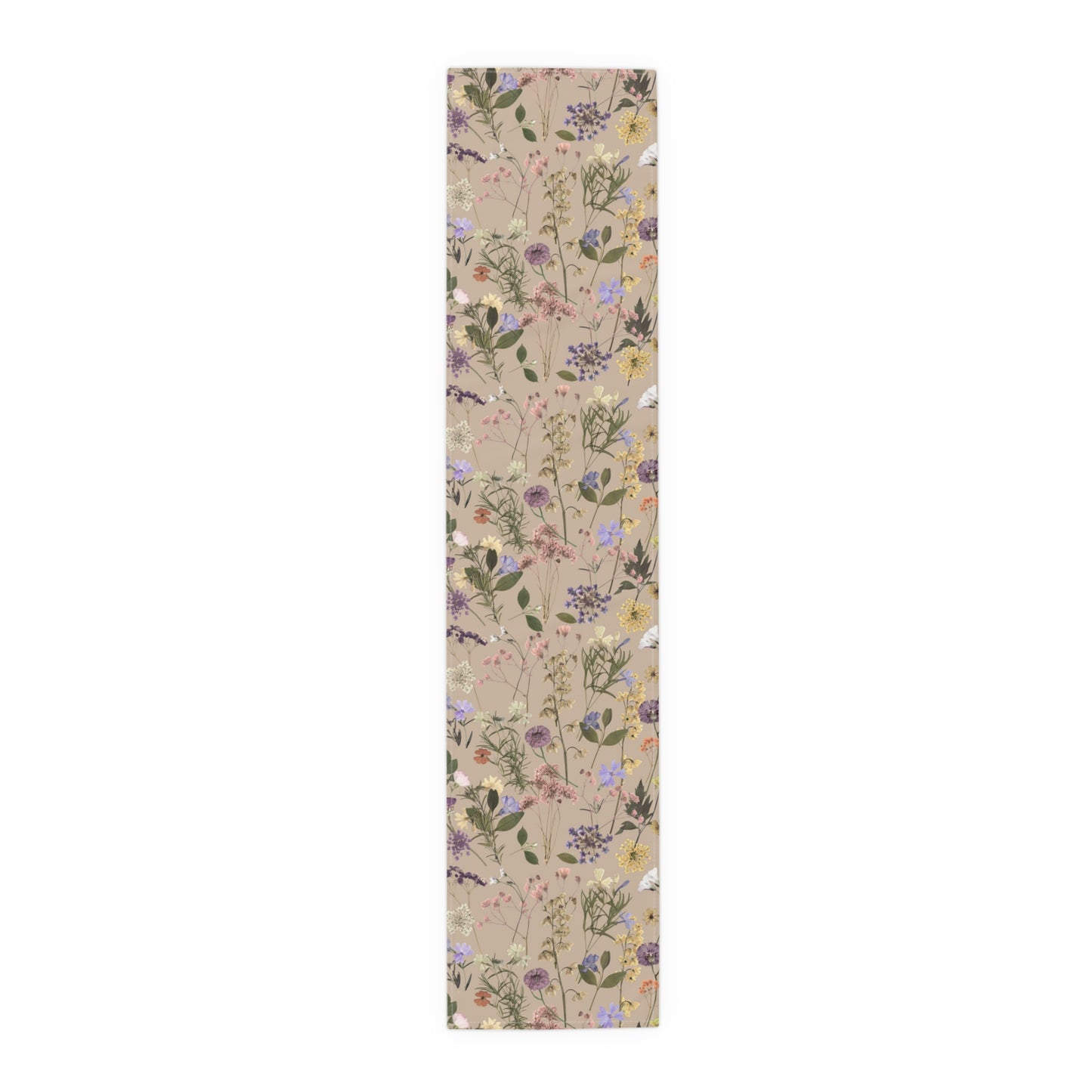 Pressed Wildflowers Taupe Table Runner