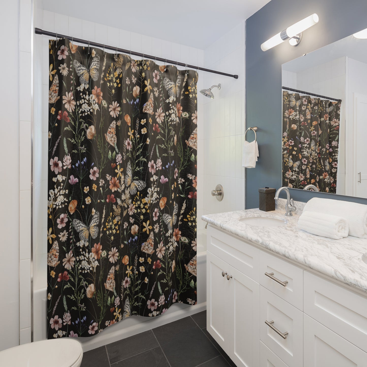 Floral Butterfly Shower Curtain & Bath Mat Set
