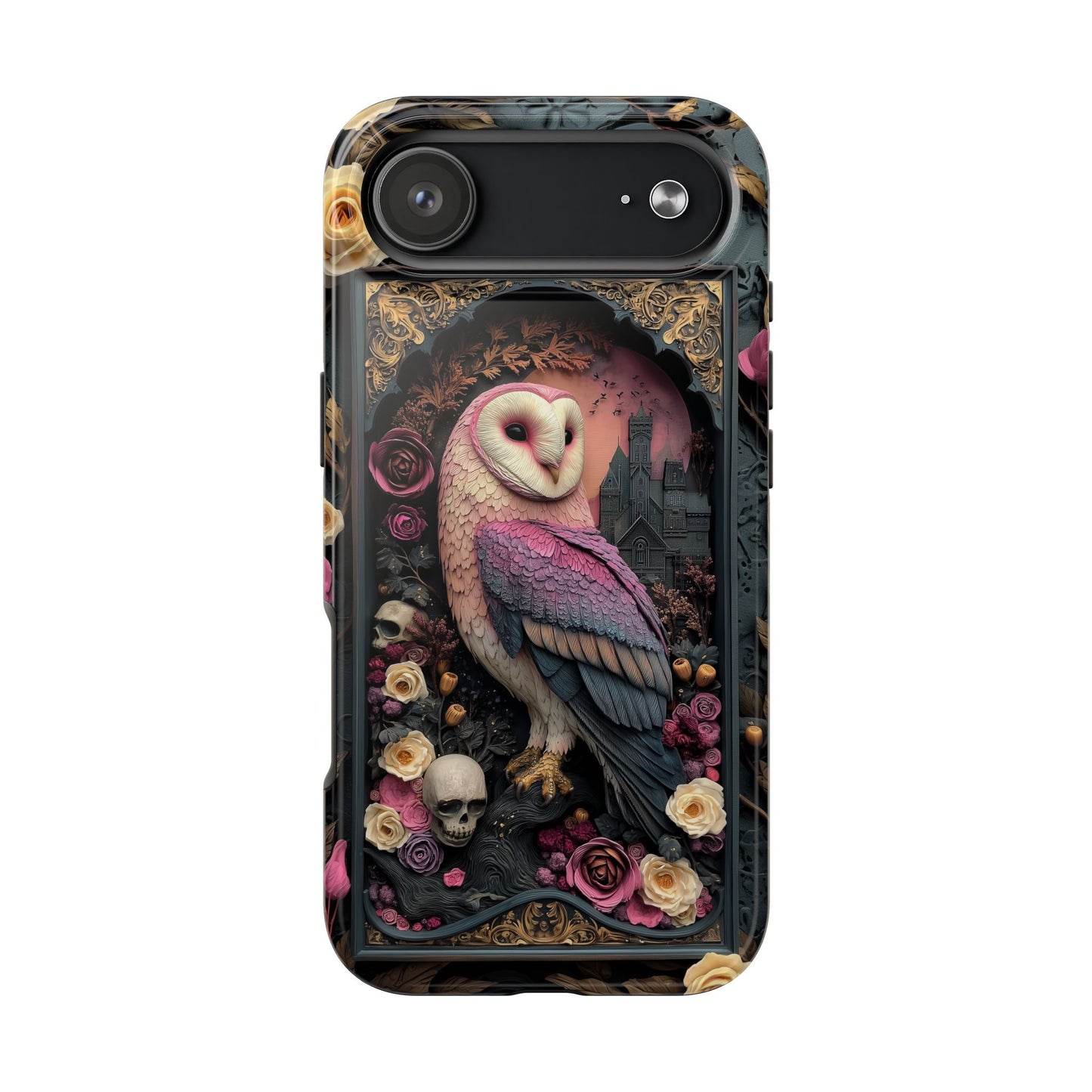 Gothic Owl Tough Phone Case - Unique Floral Design