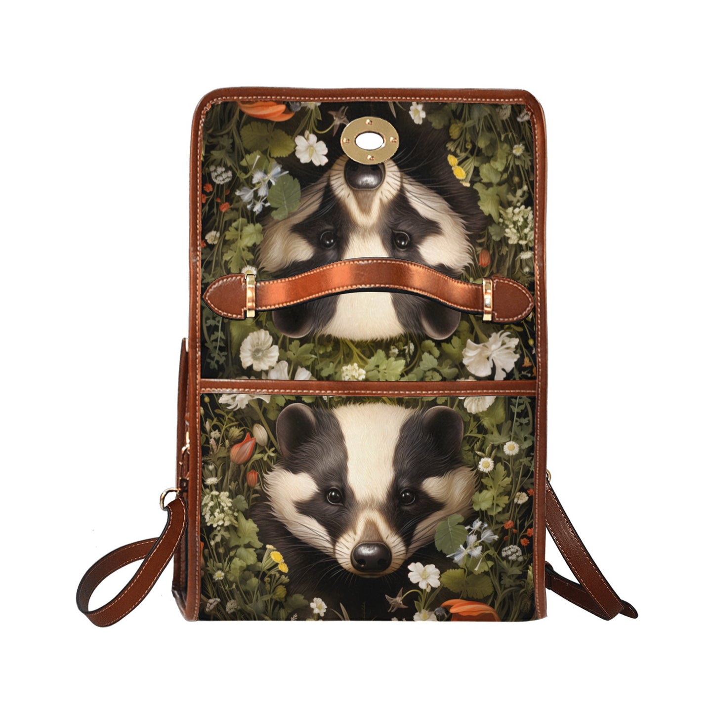 Forest Badger and Woodland Floral Satchel