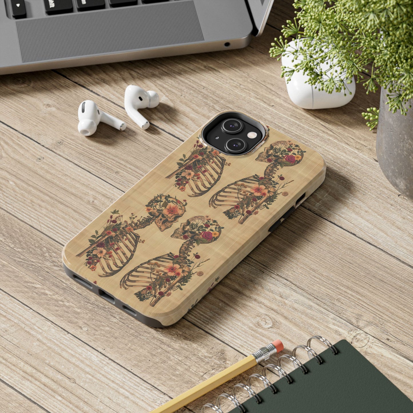Floral Skeleton Tough Phone Cases, Unique Halloween Accessories, Stylish Gift for Graphic Lovers, Durable and Protective, Boho Chic Design