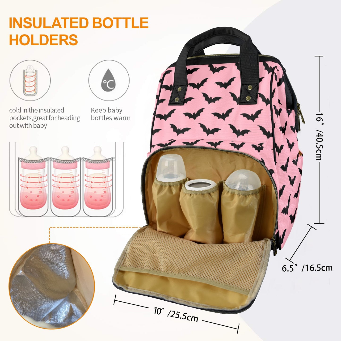 Black Bats on Pink Pastel Goth Diaper Bag