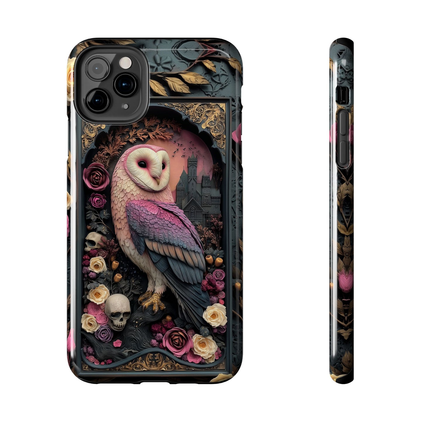 Gothic Owl Tough Phone Case - Unique Floral Design