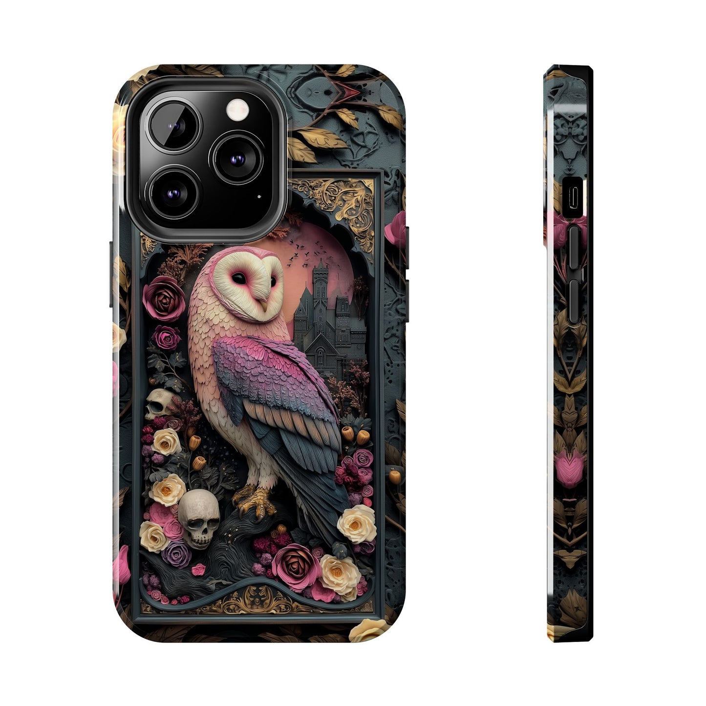Gothic Owl Tough Phone Case - Unique Floral Design