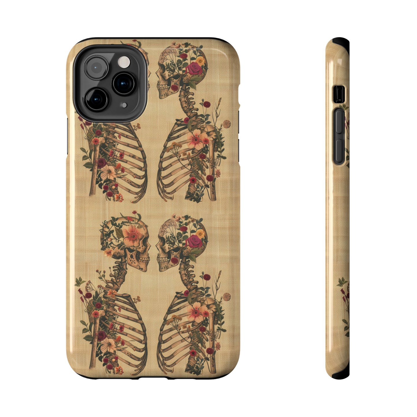 Floral Skeleton Tough Phone Cases, Unique Halloween Accessories, Stylish Gift for Graphic Lovers, Durable and Protective, Boho Chic Design
