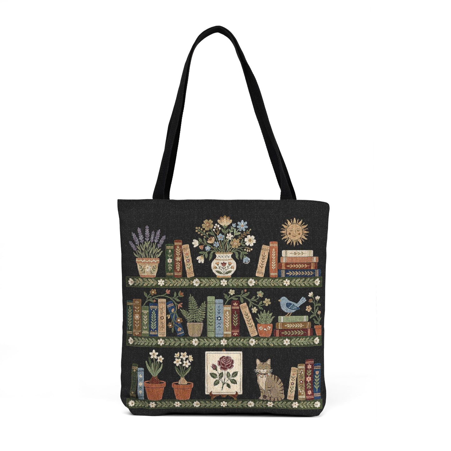 Whimsical Book Lover Woven Tote Bag