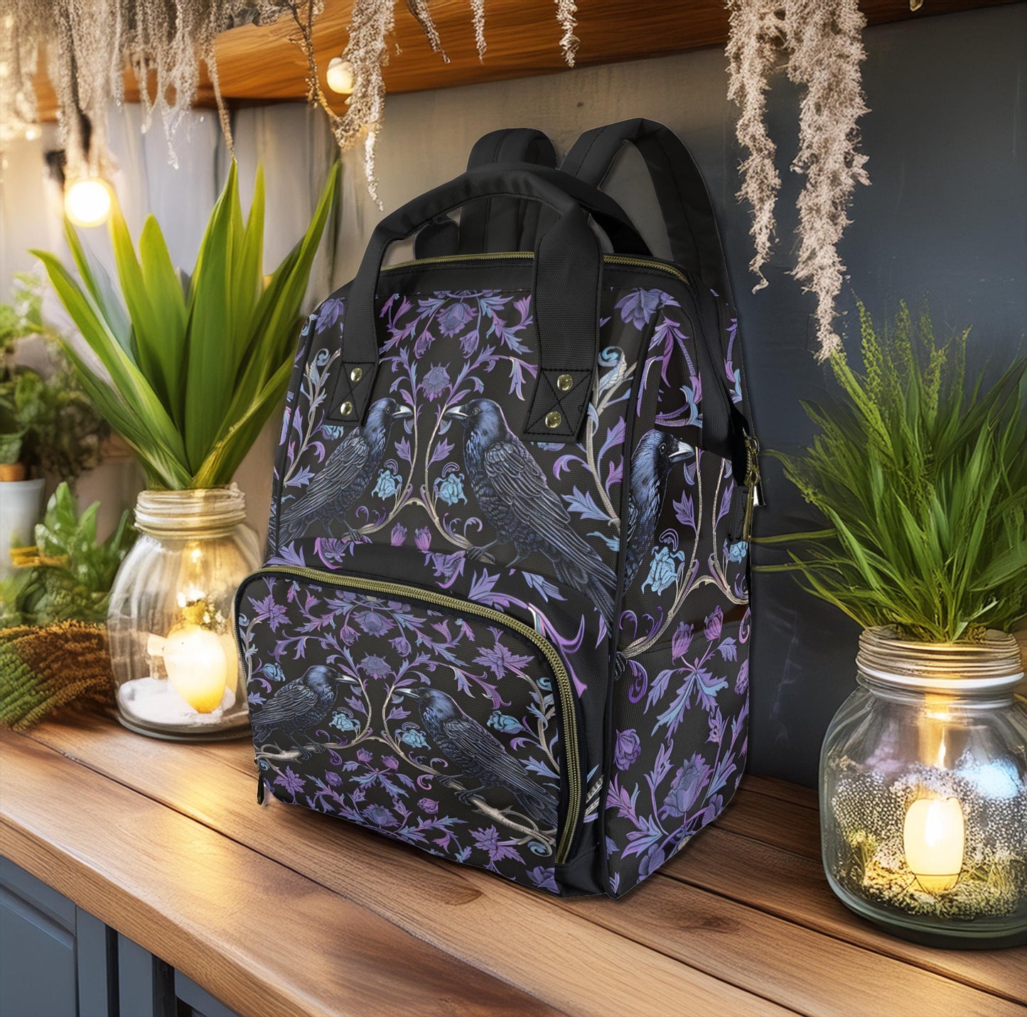 Gothic Violet Ravens Multifunctional Diaper Backpack