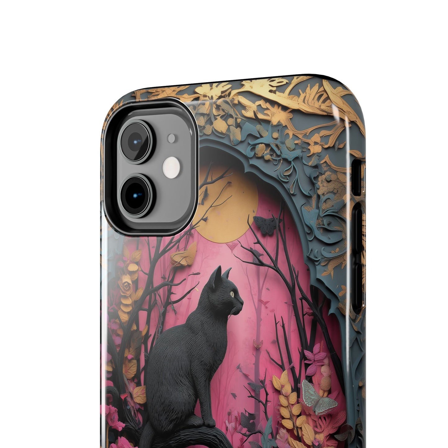 Gothic Cat & Floral Skulls Phone Case