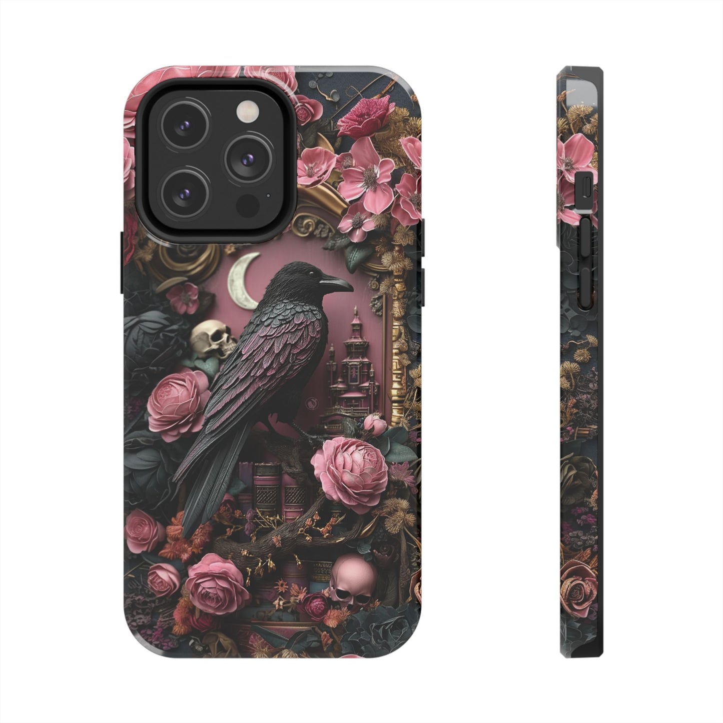 Gothic 3D effect Raven Floral Phone Case