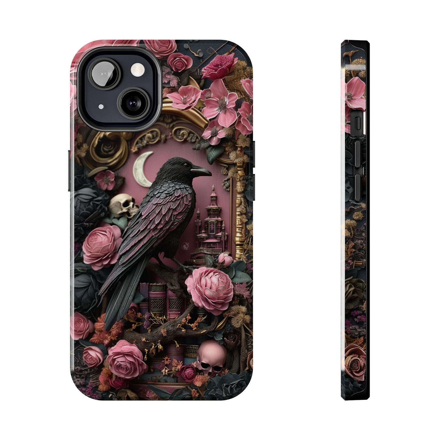 Gothic 3D effect Raven Floral Phone Case