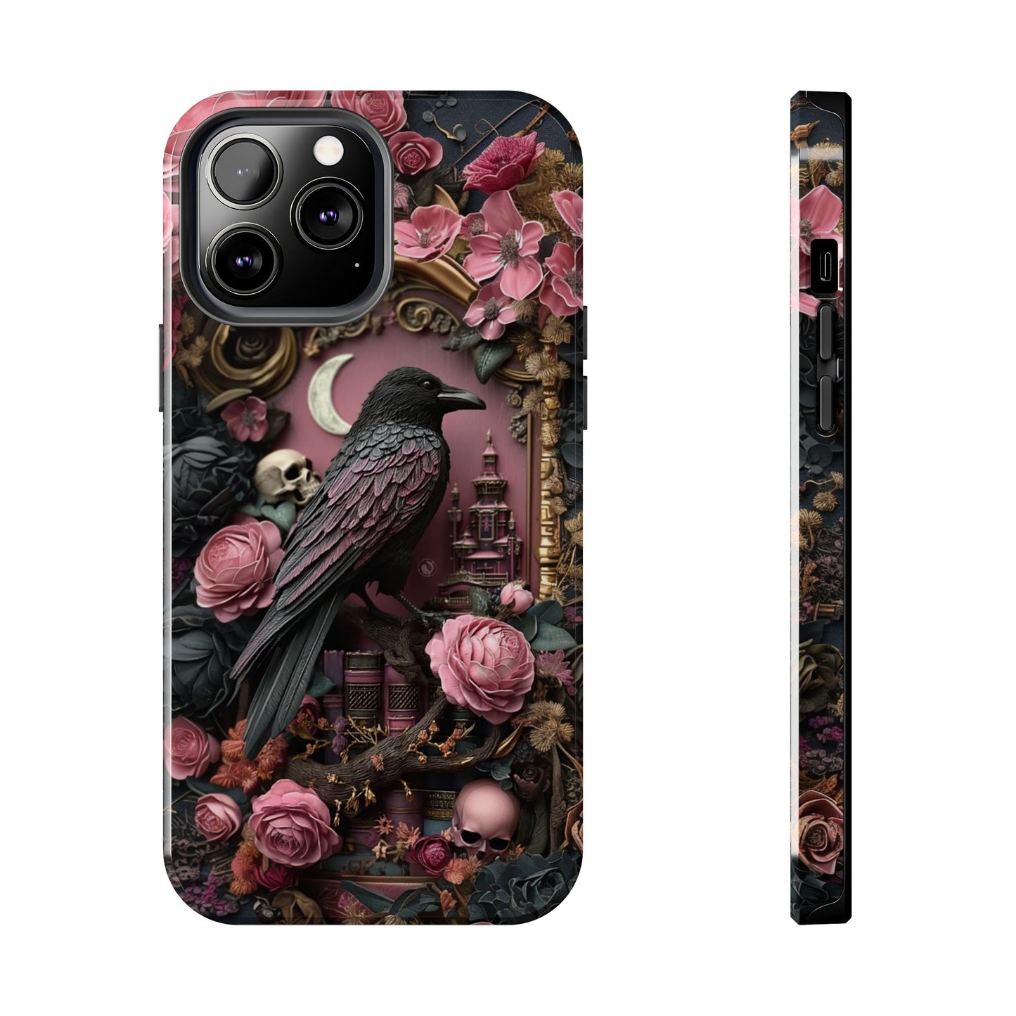 Gothic 3D effect Raven Floral Phone Case