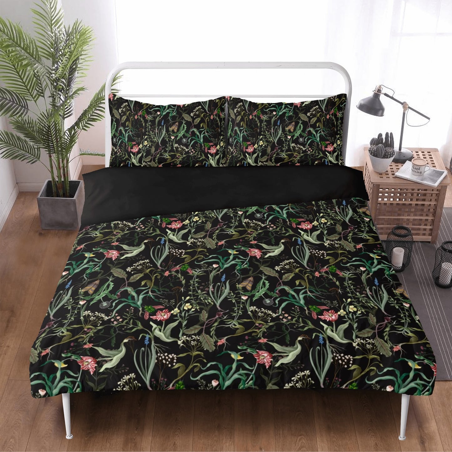 dark moody floral bedding set duvet and pillowcases
