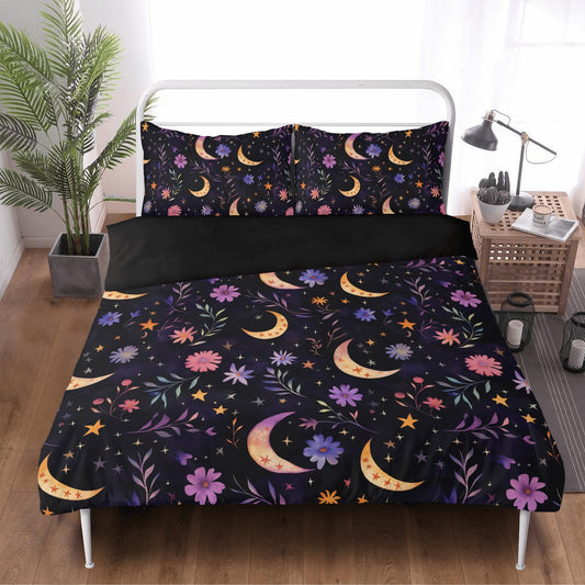duvet bedding set with ethereal moons and flowers 
