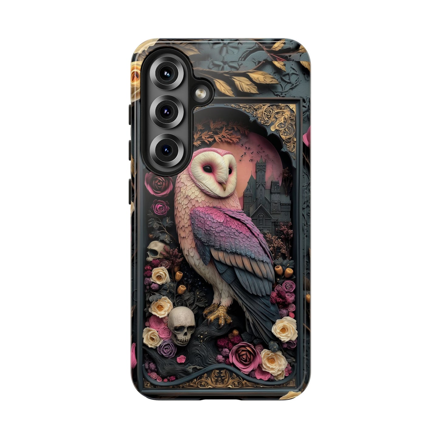 Gothic Owl Tough Phone Case - Unique Floral Design