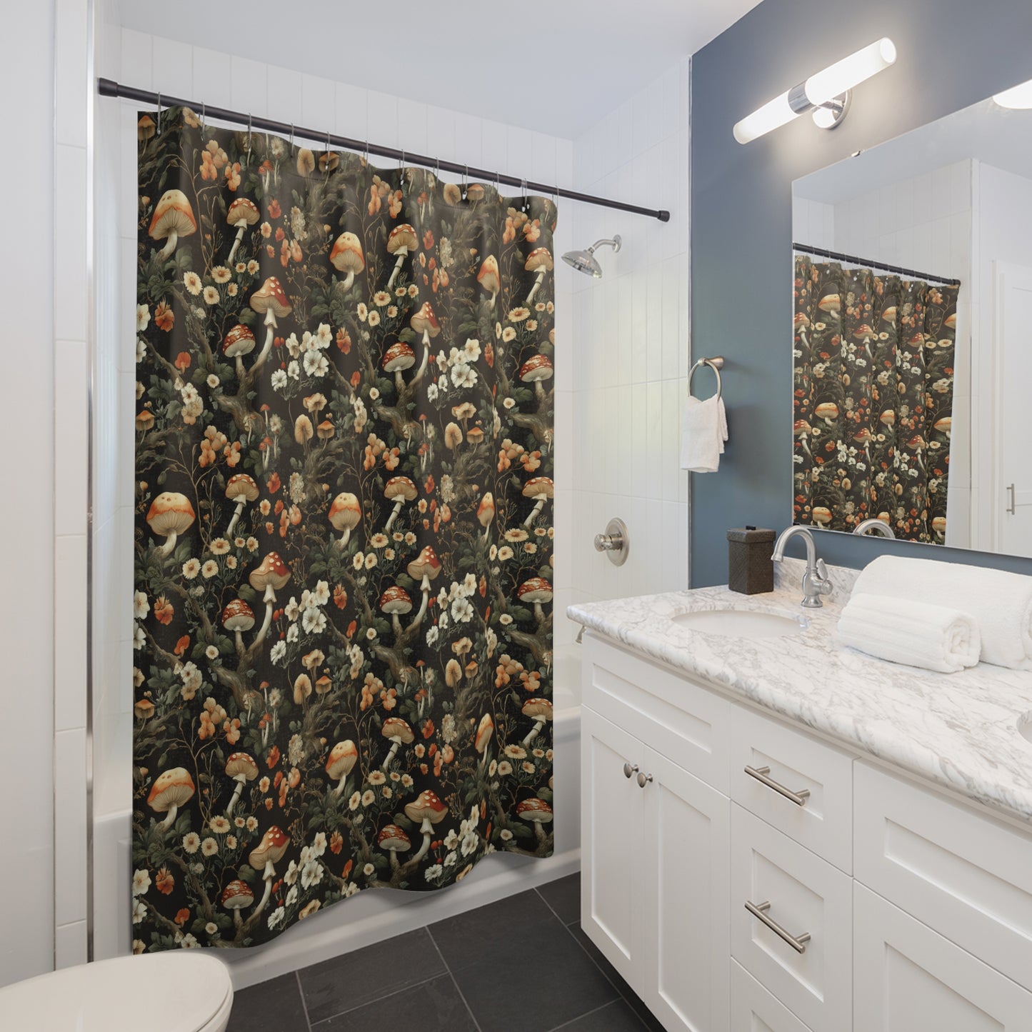 Bohemian Mushroom Shower Curtains - Whimsical Bathroom Decor, Floral Curtain for Nature Lovers, Unique Gifts, Halloween Home