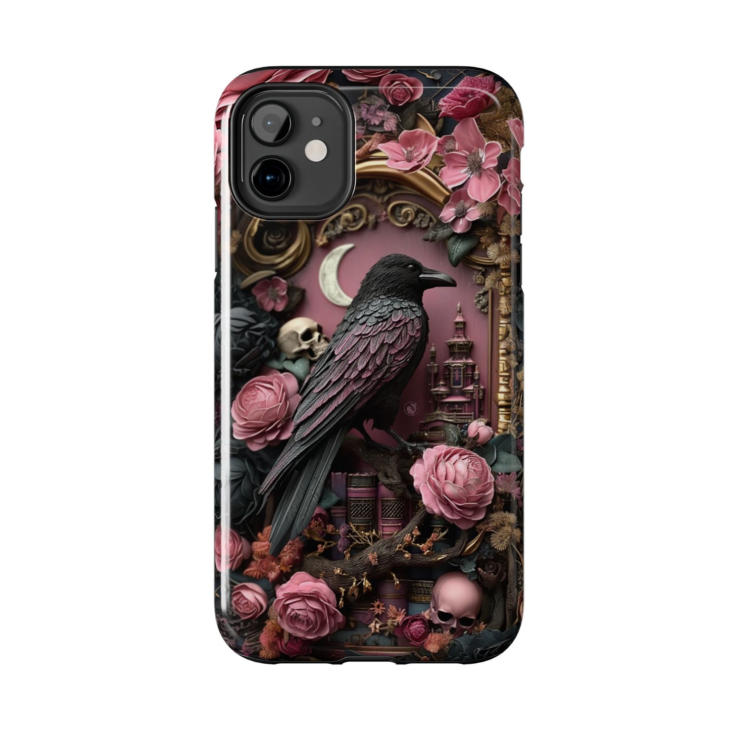 Gothic 3D effect Raven Floral Phone Case
