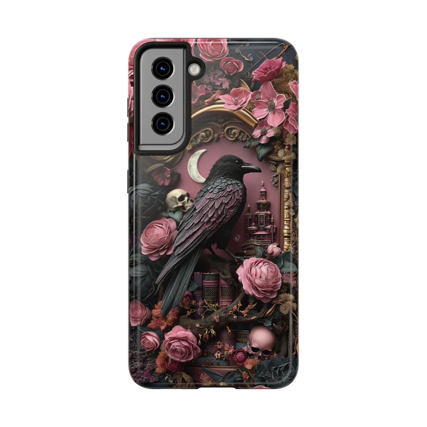 Gothic 3D effect Raven Floral Phone Case