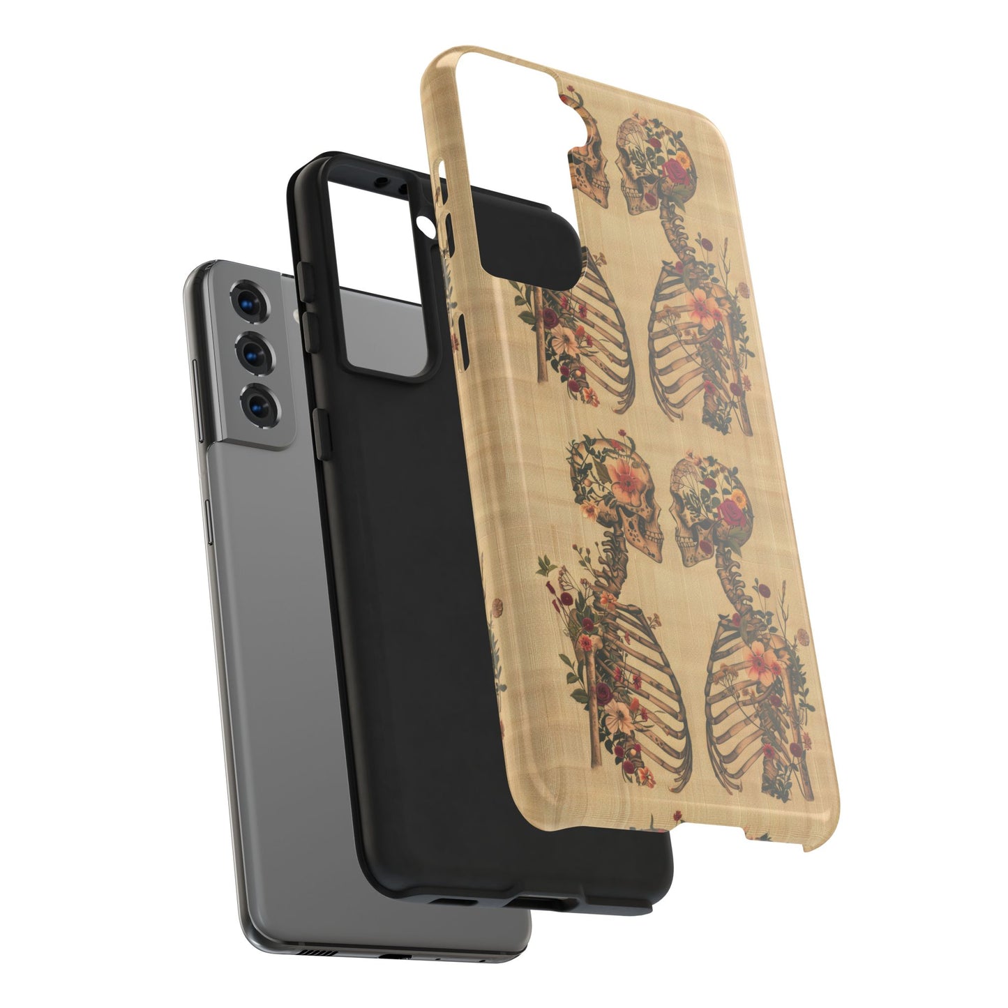 Floral Skeleton Tough Phone Cases, Unique Halloween Accessories, Stylish Gift for Graphic Lovers, Durable and Protective, Boho Chic Design