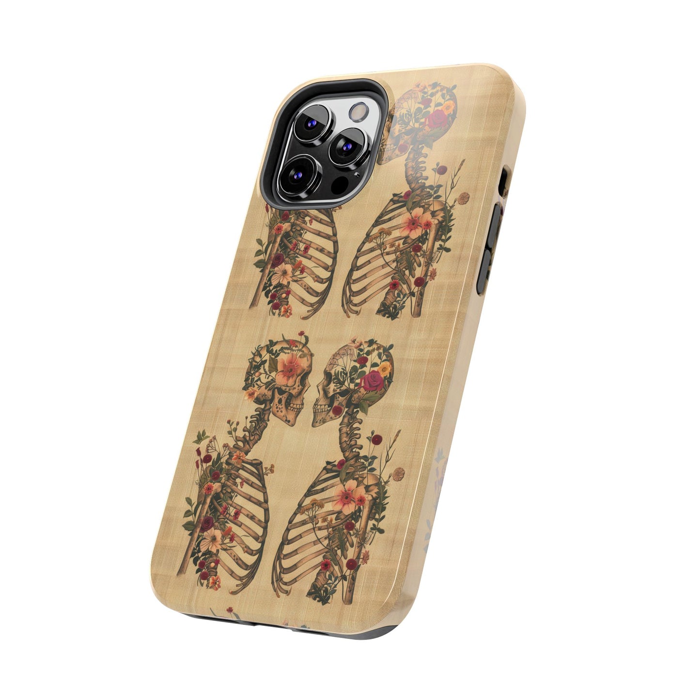 Floral Skeleton Tough Phone Cases, Unique Halloween Accessories, Stylish Gift for Graphic Lovers, Durable and Protective, Boho Chic Design